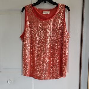 Chico's Sequin Sleeveless Tank Top in Orange and Pink